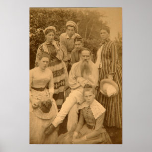 Póster El León Tolstói autor con su familia