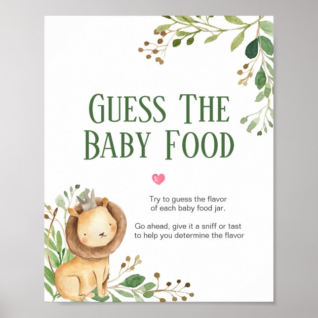 Póster El león verde Baby Shower adivina la comida del be (Frente)