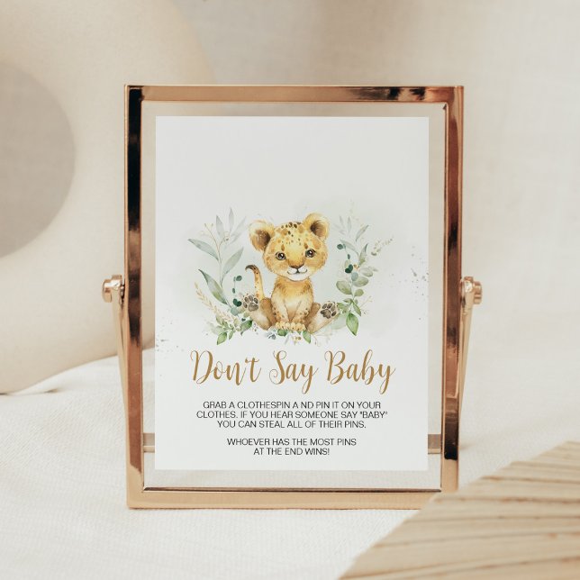 Póster El león verde Baby Shower no dice bebé (Gender Neutral Lion Jungle Baby Shower Don't Say Baby Sign)