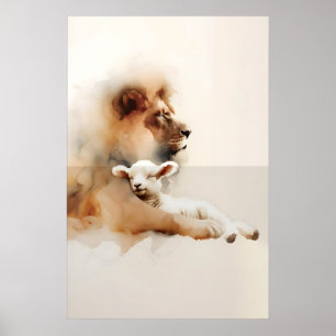 Póster El León y el Cordero Acuarela Reino Pacífico