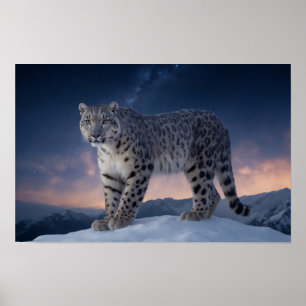 Póster El leopardo de las nieves animal majestuoso salvaj