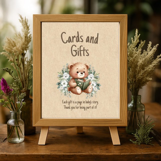 Póster El libro de cuentos Teddy Bear Cards Gifts Baby Sh (Storybook teddy bear baby shower Cards and gifts poster)