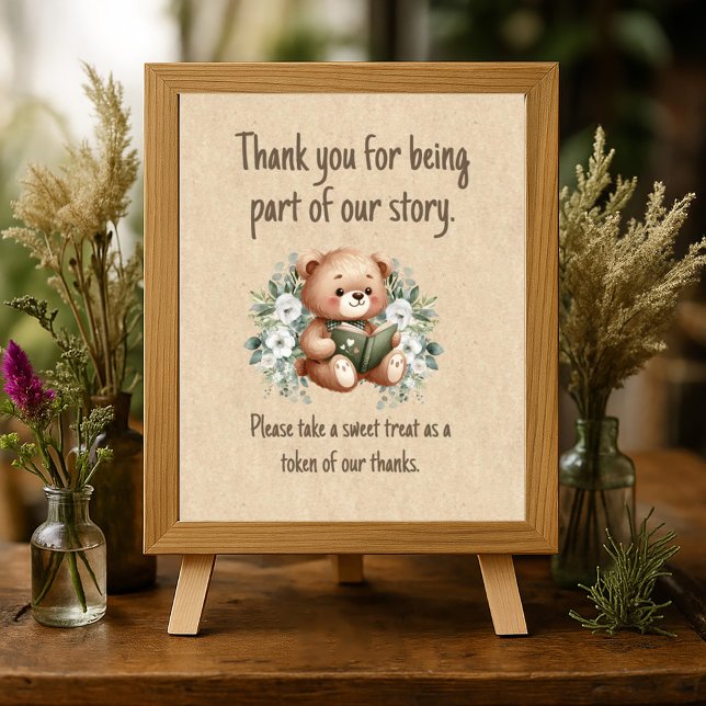 Póster El libro de cuentos Teddy Bear invitan a ducharse (Storybook teddy bear baby shower guest party favor table poster)