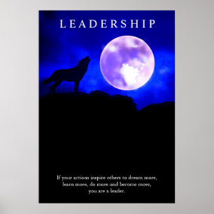 Póster El liderazgo motivador Wolf Blue Night Fullmoon