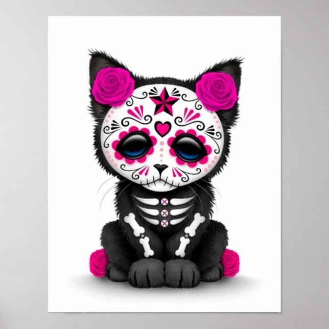 Póster El lindo día rosado del gato gatito muerto, blanco (Frente)