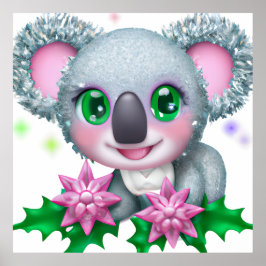Póster El lindo oso kawaii Koala con flores