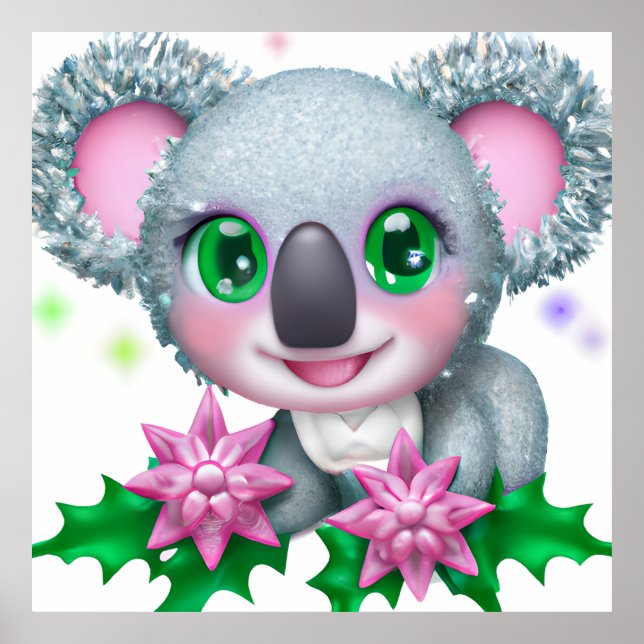 Póster El lindo oso kawaii Koala con flores (Frente)