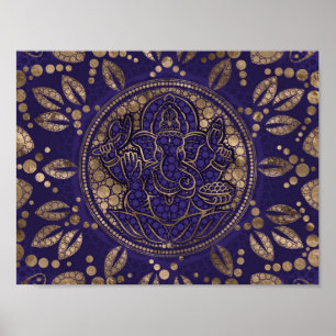 Póster El Lord Ganesha Dot Art Purples y Gold
