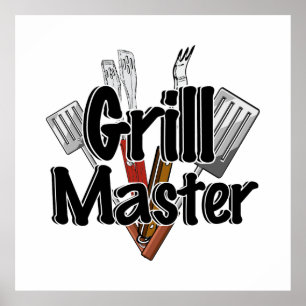 Póster El Maestro Grill con herramientas de barbacoa