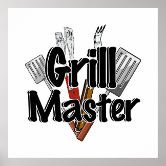 Póster El Maestro Grill con herramientas de barbacoa