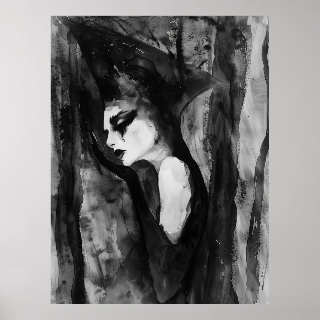 Póster EL MAGE Retrato de brujería abstracta en blanco y  (Frente)