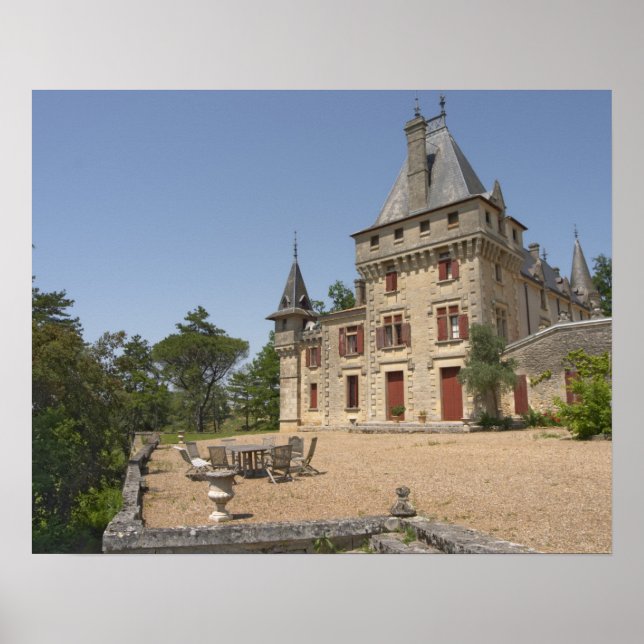 Póster El magnífico Chateau de Pressac y jardín (Frente)