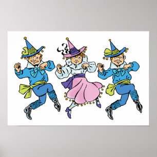 Póster El mago de Oz vintage, adorables Munchkins bailari