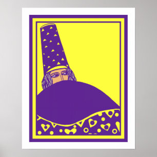 Póster El mago, dibujo del vector en amarillo y púrpura