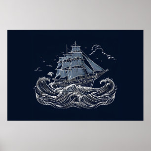 Póster El majestuoso viaje del barco de vela dentro del p