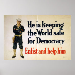 Póster Él mantiene al mundo seguro para la democracia