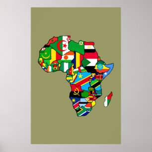Póster El mapa africano de las banderas de África dentro