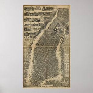 Póster El mapa de la ciudad de Nueva York (1879)