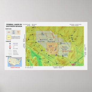 Póster El mapa de la tierra federal meridional de Nevada