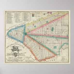 Póster El mapa de los bomberos del poster del vintage