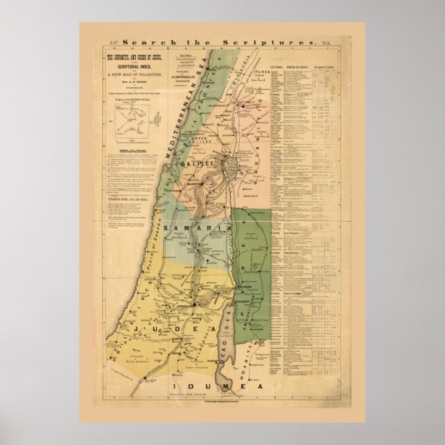 Póster El Mapa de Travesías y Hechos de Jesús (1881) (Frente)