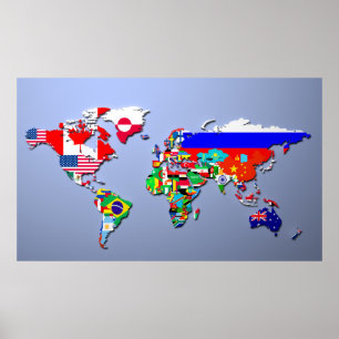 Póster El mapa del mundo con sus banderas