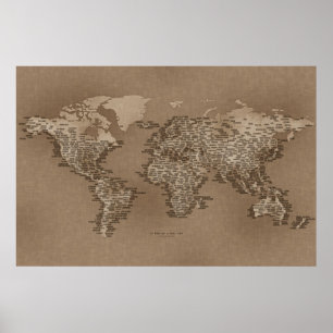 Póster El mapa del mundo de pequeñas ciudades