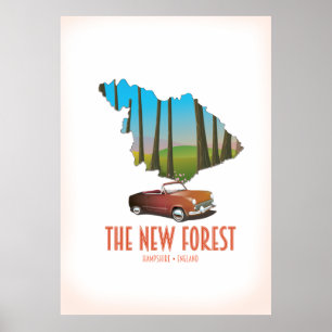 Póster El mapa del nuevo bosque Hampshire Inglaterra