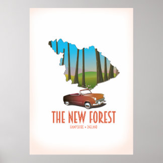 Póster El mapa del nuevo bosque Hampshire Inglaterra