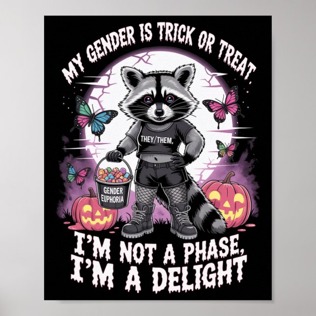 Póster El mapache no binario de Halloween pronuncia una f (Frente)