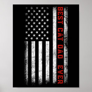 Póster El mejor gato papá jamás bandera de Estados Unidos