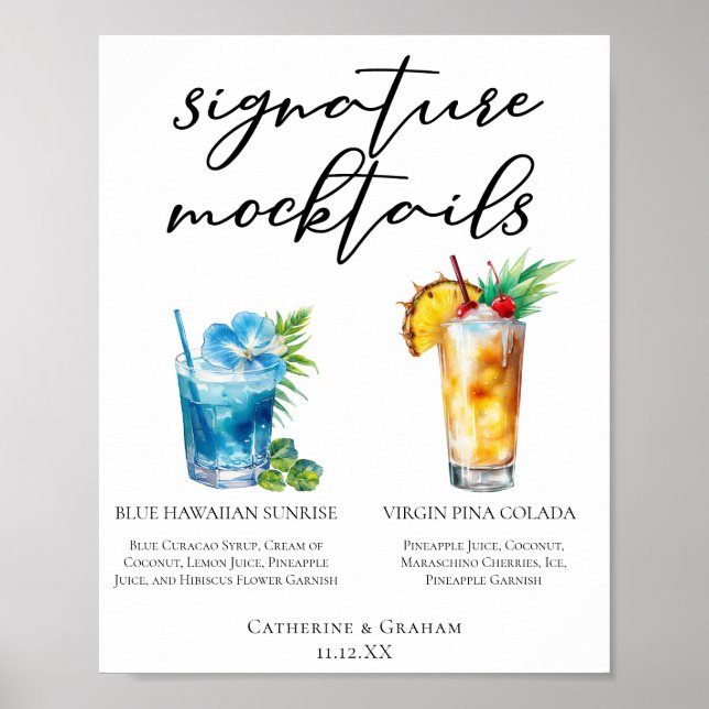 Póster El menú de la Piña Colada del Hawái Azul (Frente)