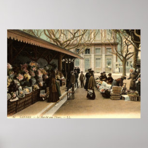 Póster El mercado de la flor, Cannes Francia, vintage