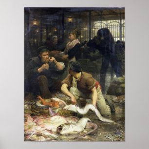 Póster El mercado de pescado en la mañana, 1880