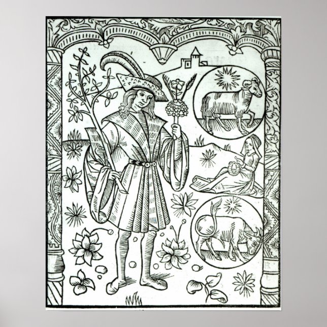 Póster El mes de abril con signos astrológicos de sol (Frente)