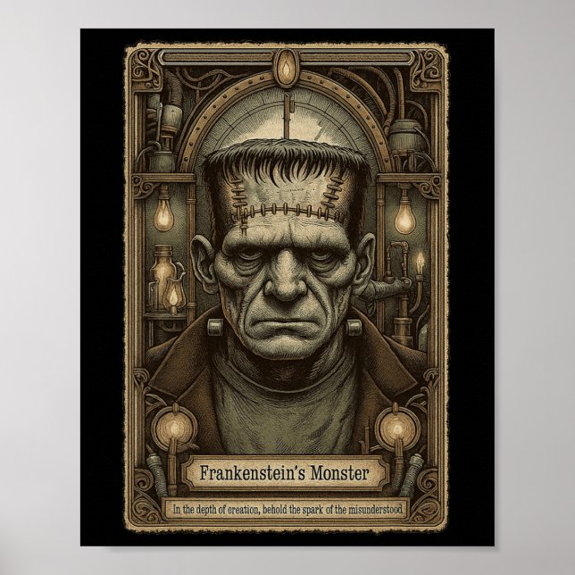 Póster El Monster Frankenstein Vintage Halloween Tarot C (Frente)