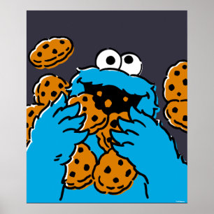 Póster El Monstruo de las Galletas Comiendo Todas las Gal