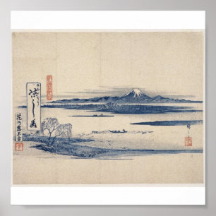 Póster El monte Fuji hermoso en Japón circa 1800s