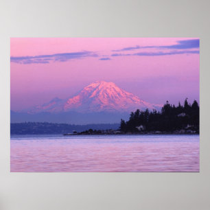 Póster El monte Rainier en Sunset, estado de Washington.