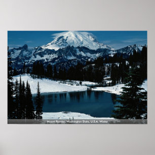 Póster El Monte Rainier, estado de Washington, invierno