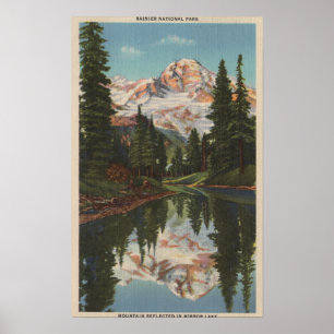Póster El Monte Rainier, WA - lago mirror con Mt.