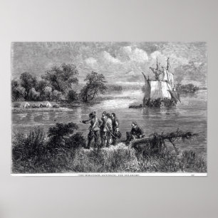Póster El Moravians que asciende el Delaware
