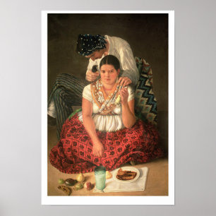 Póster El muchacho y el chica gitanos, (aceite en lona)