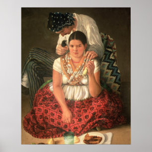 Póster El muchacho y el chica gitanos, (aceite en lona)