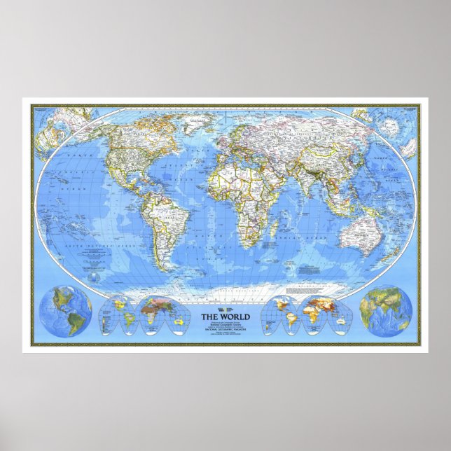 Póster " El mundo: 1988/heute - Mapa físico detallado .. (Frente)