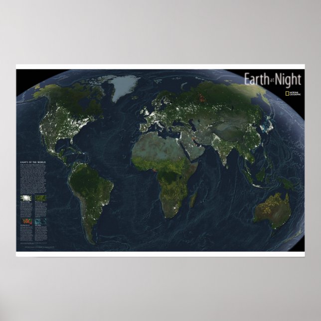 Póster " El mundo: La Tierra en la noche de 2004 ... (Frente)