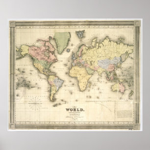 Póster El mundo sobre la proyección de Mercator   1840