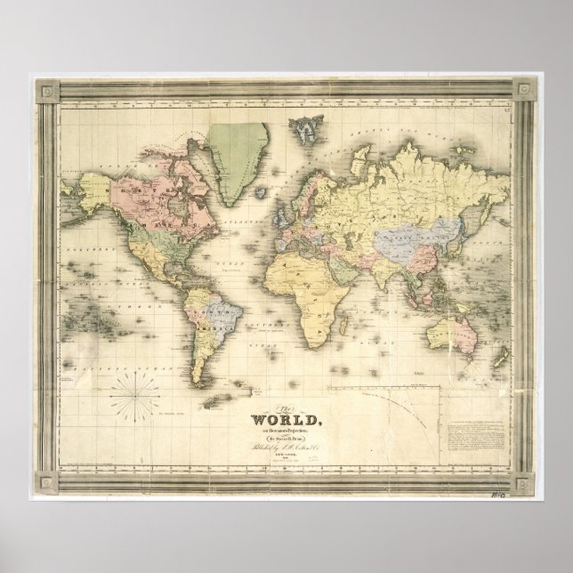 Póster El mundo sobre la proyección de Mercator | 1840 (Frente)