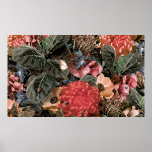 Póster El mural en la pared. Flores y plantas con mechone