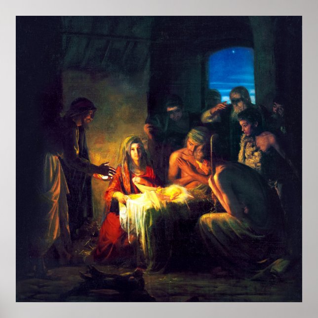 Póster El nacimiento de Jesús por Carl Bloch (Frente)